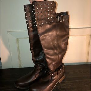 Brown studded over the knee boots